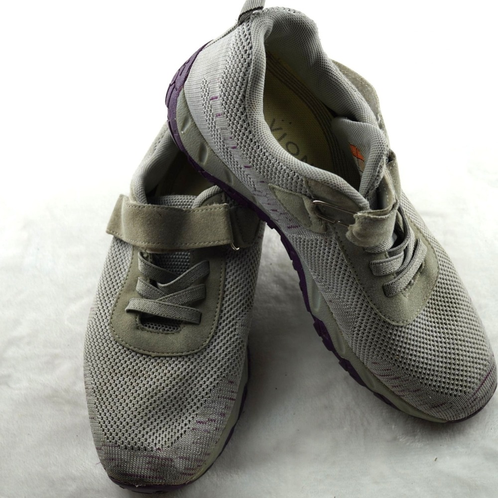 Vionic Walking Shoes Women Size 7 Grey Purple Mesh Hook Loop Strap Orthotic